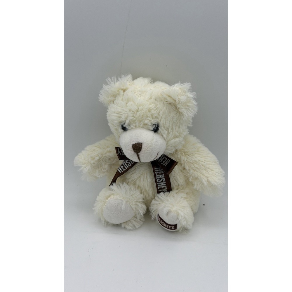 Hershey's Ivory White Teddy Bear Plush 7" Stuffed Toy Brown Ribbon by Galerie